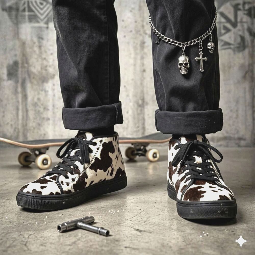 ONTO New York Kogi Cow Print Calf Hair Mid High Top Sneaker Mens 11.5 Insole
